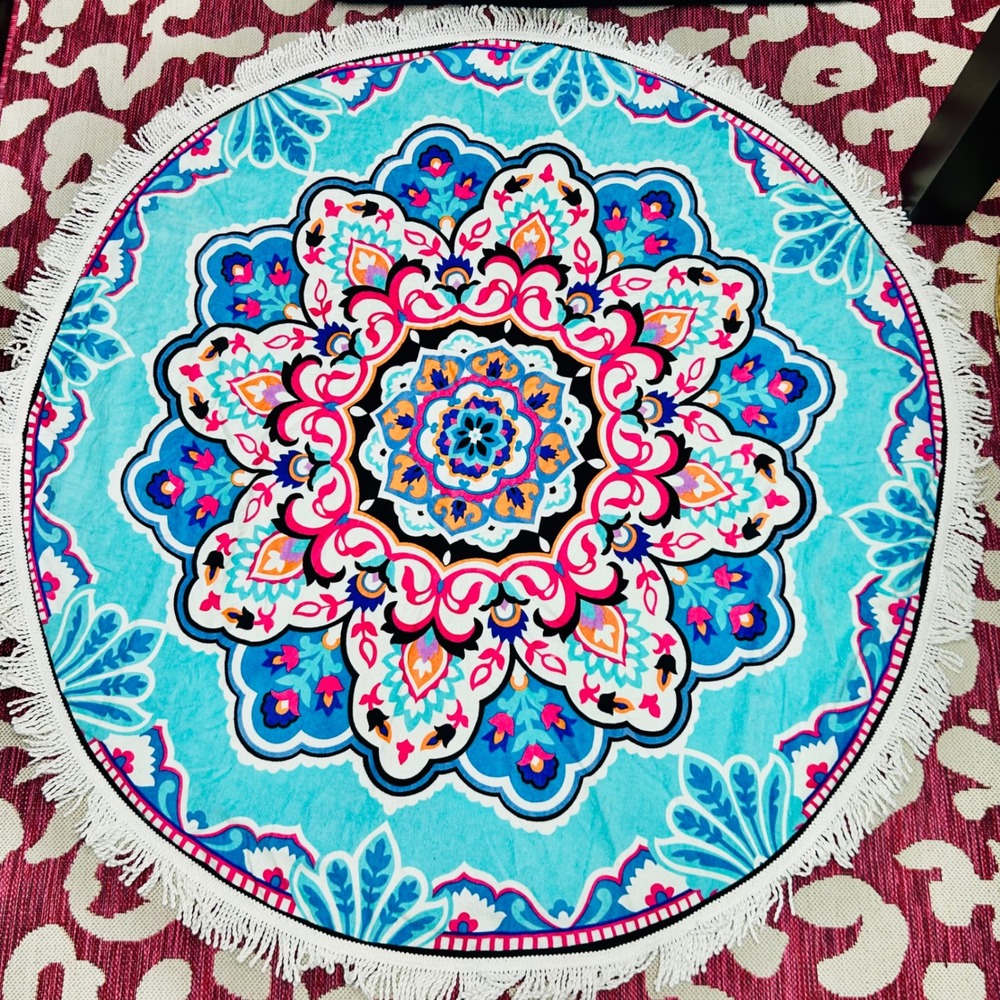 Better Homes & Gardens 60" Round Beach Towel Turquoise Mandala NEW
